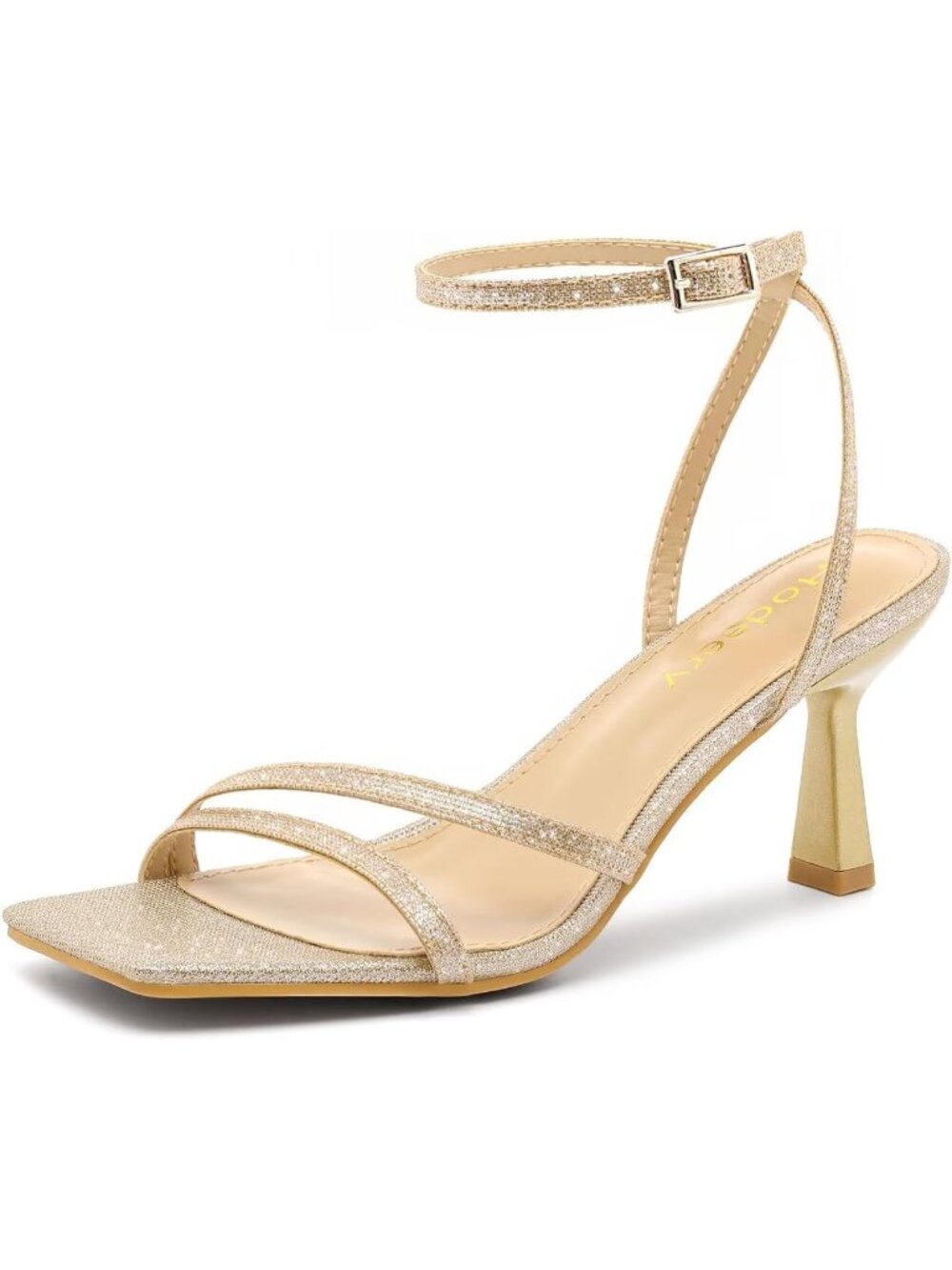 〽️Women Gold Strappy Square Toe Kitten Heels Ankle Strap Wedding Party Sandals